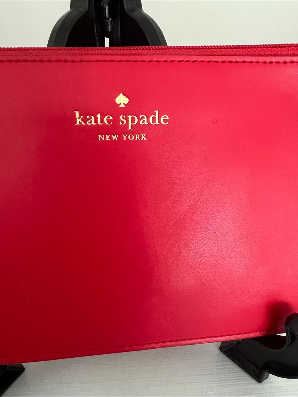 kate spade Red Leather Wristlet Clutch with Gold Logo - Picture 2 of 5